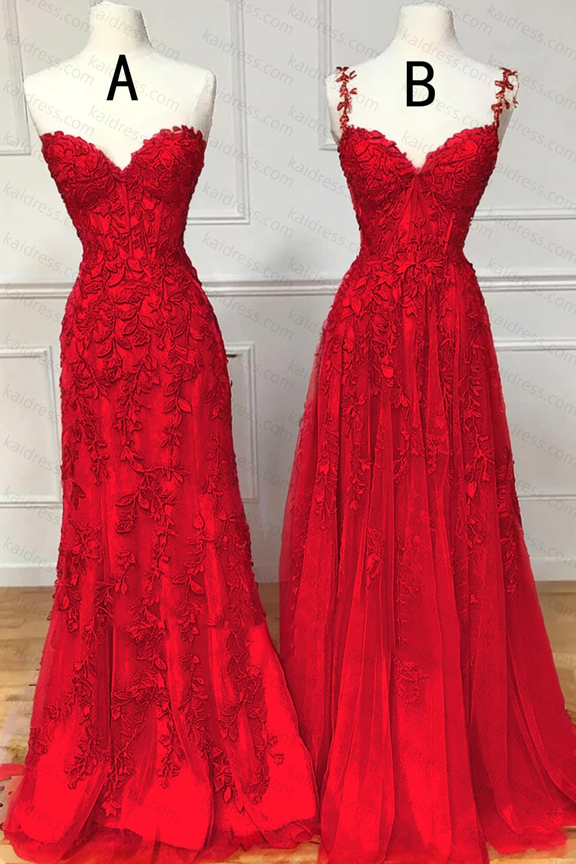 A-line Sweetheart Spaghetti Straps Sweep Train Lace Prom Dress With Beading