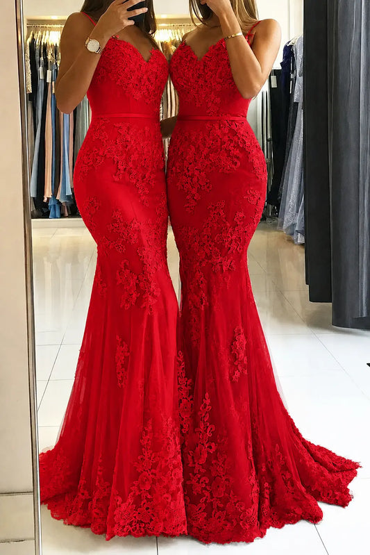 Trumpet/Mermaid Sweetheart Sleeveless Long/Floor-Length Tulle Prom Dresses With Appliqued Kaidress