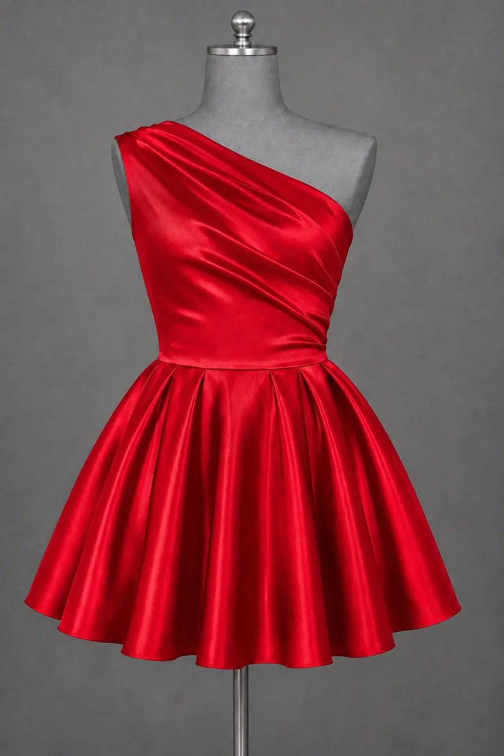 White One Shoulder Satin Mini Homecoming Dress A Line Hoco Dress KAIDRESS
