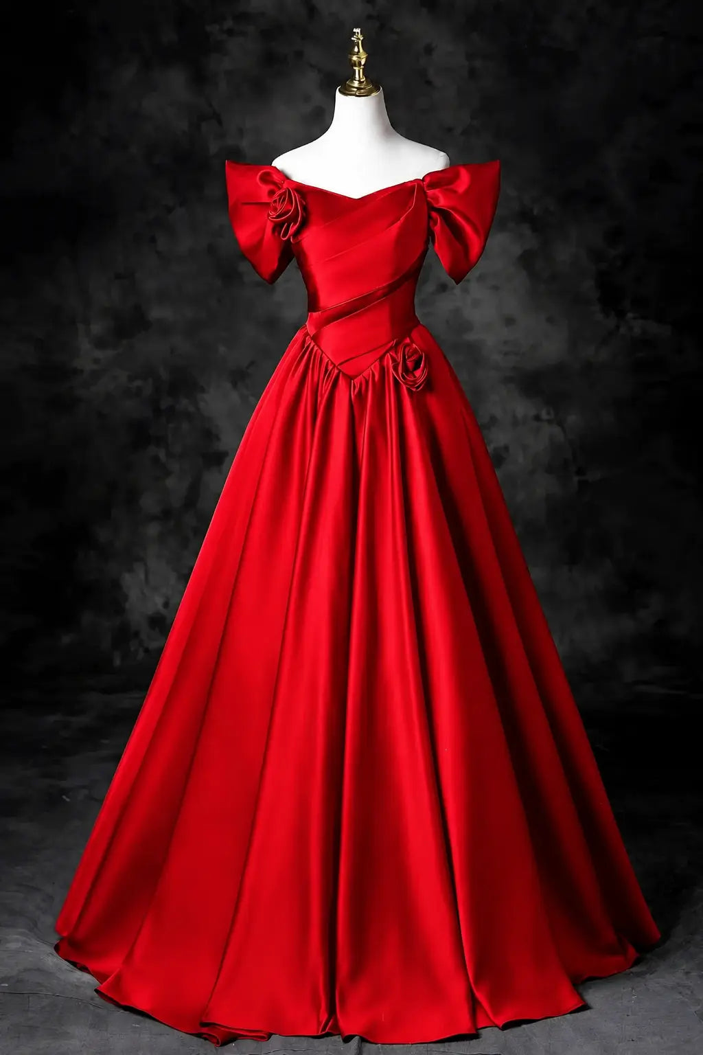 A-Line/Princess Satin Floor Length Formal Prom Dress, Off the Shoulder Prom Gown KAIDRESS