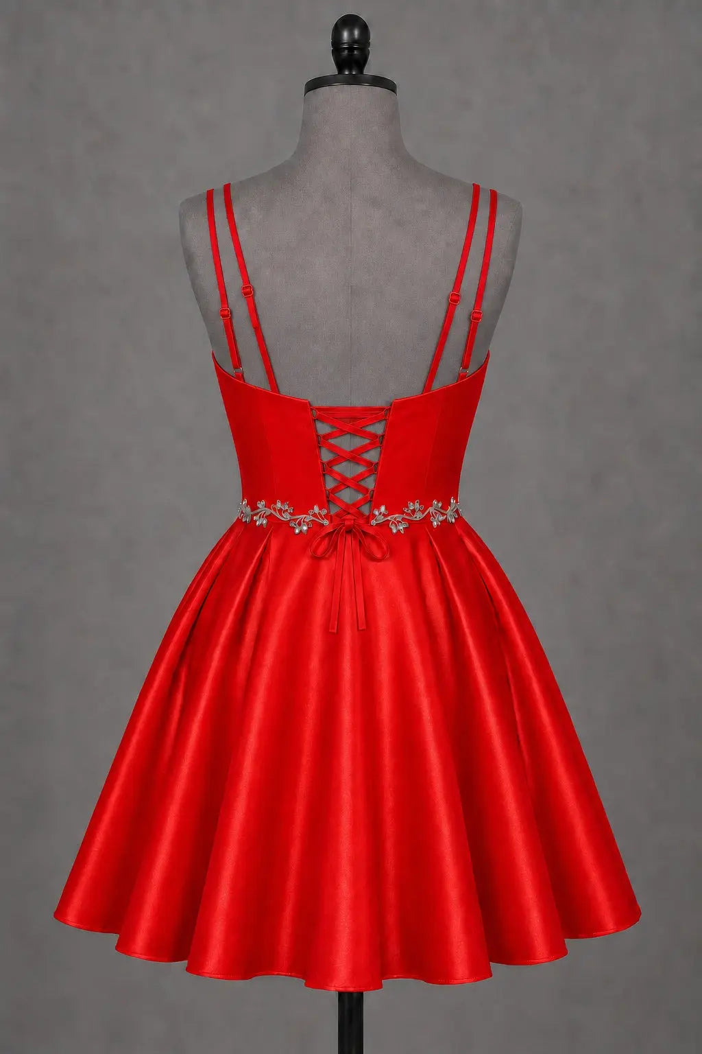 Red V Neck Satin Mini A Line Homecoming Dress With Pockets