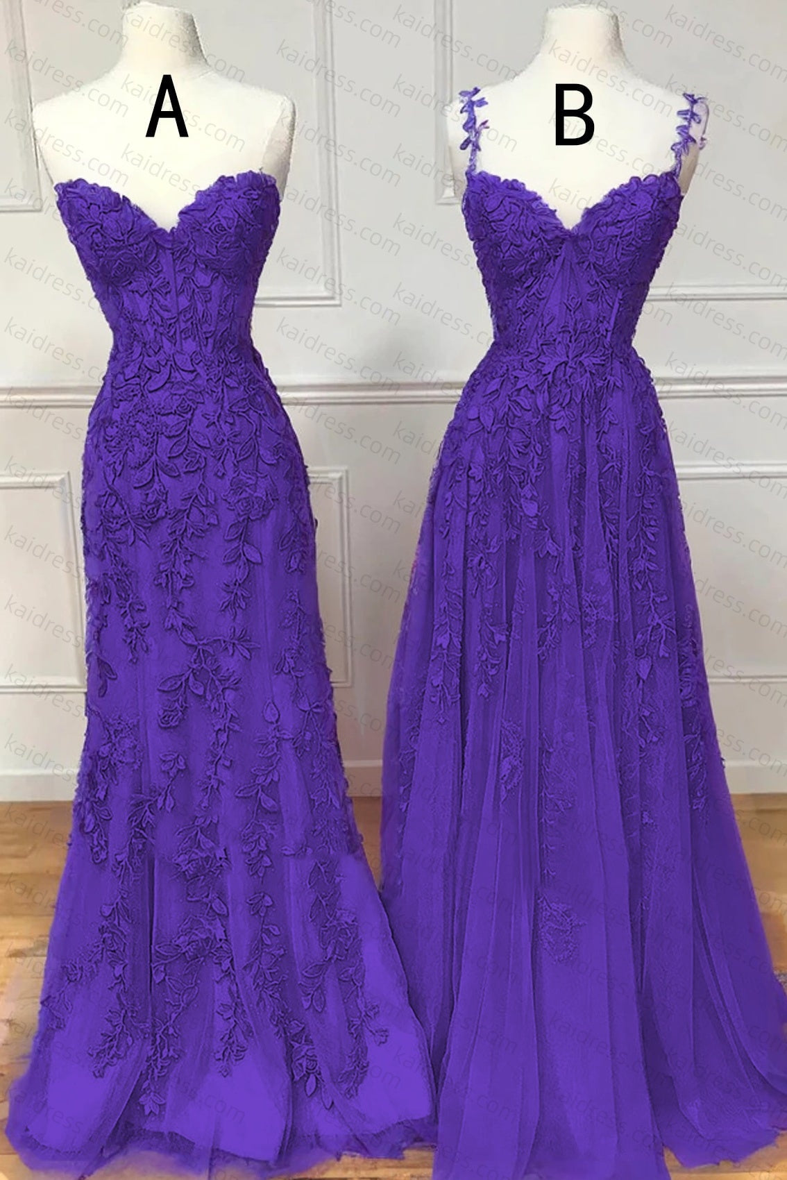 A-line Sweetheart Spaghetti Straps Sweep Train Lace Prom Dress With Beading
