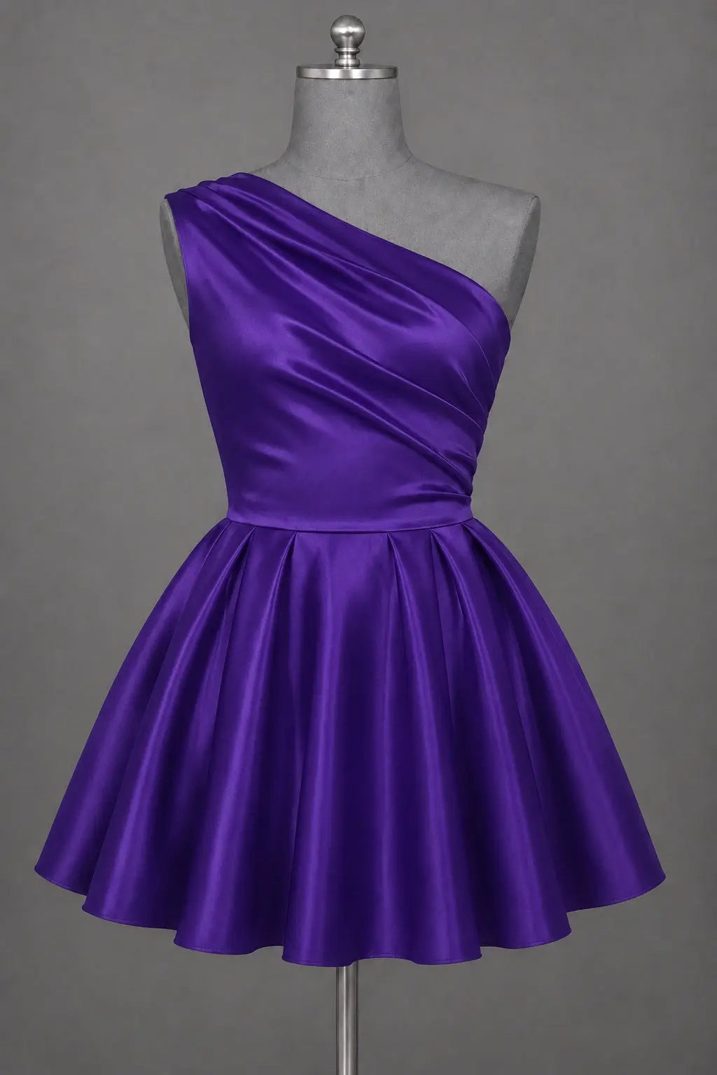 White One Shoulder Satin Mini Homecoming Dress A Line Hoco Dress KAIDRESS