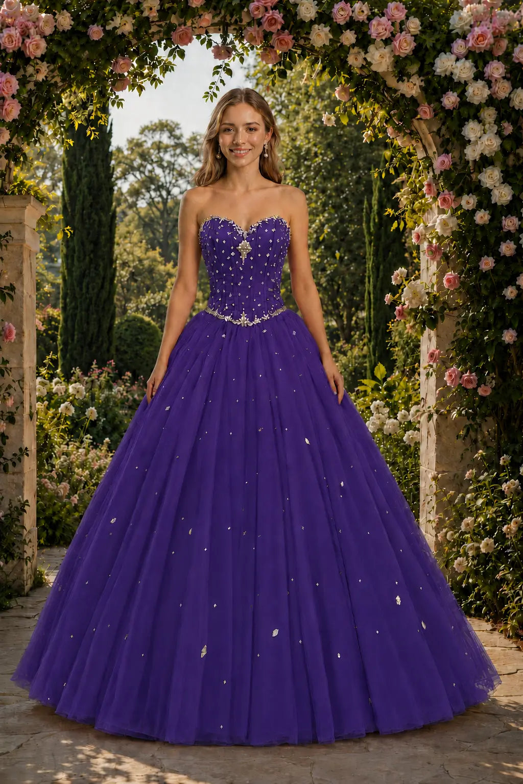 Royal Blue Princess Quinceanera Dress Rhinestone Tulle Ball Gown Prom KAIDRESS