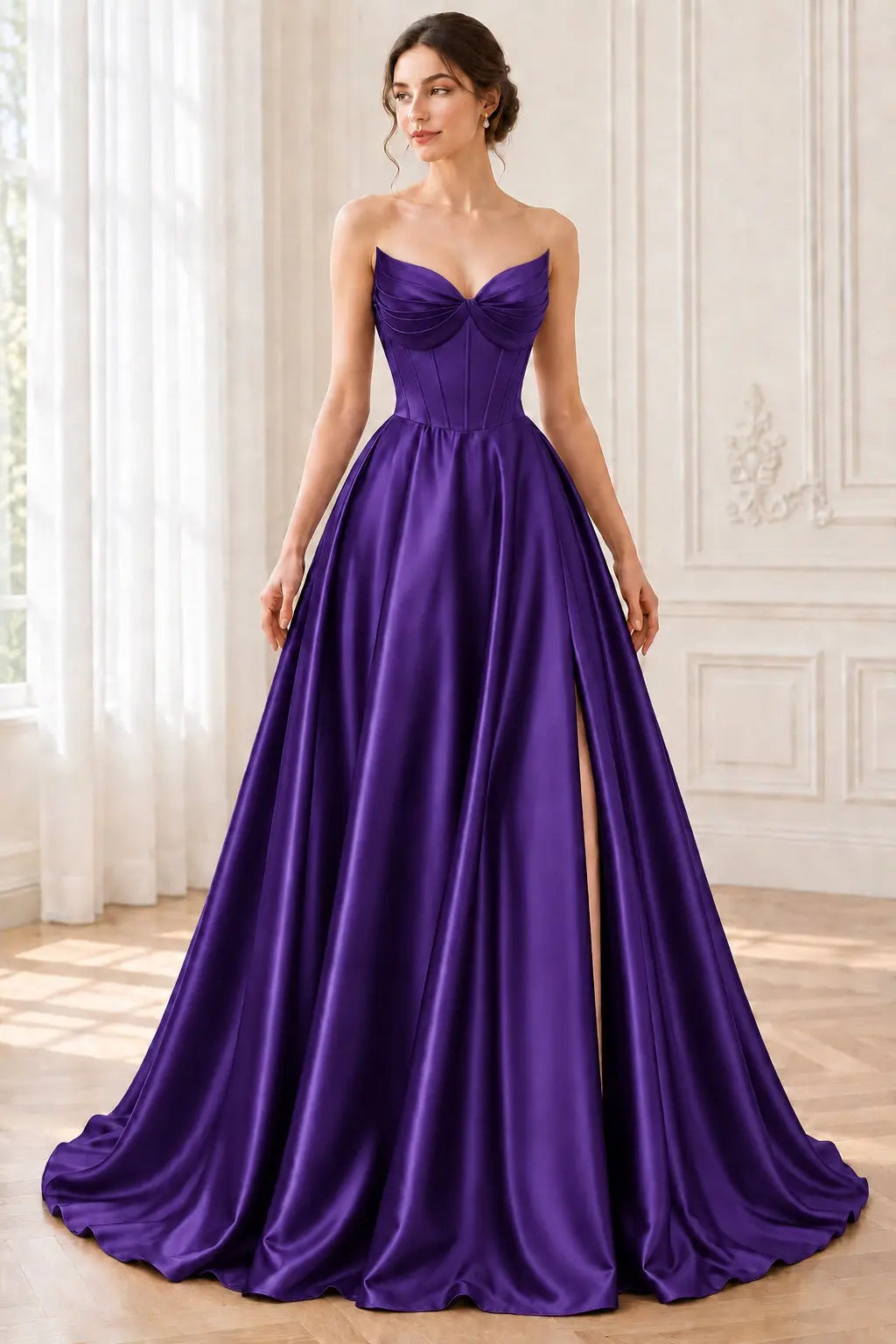 A-line Satin Formal Long Simple Sleeveless Prom Dresses with Pockets