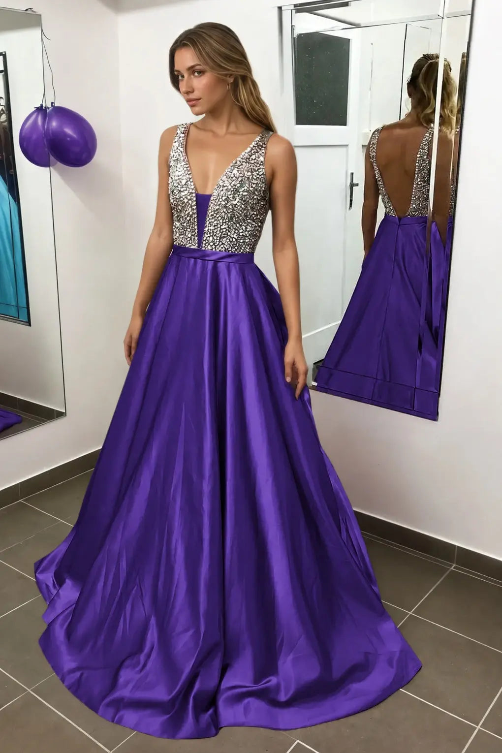 Satin Burgundy Formal Prom Dresses Sparkly Long Princess Evening Gowns