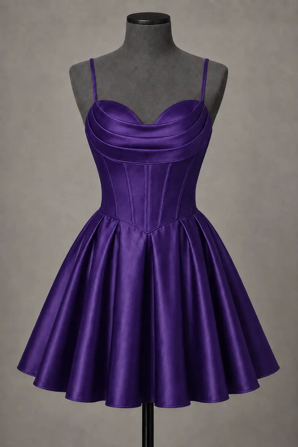 Black Satin Corset Mini Homecoming Dress A Line Hoco Party Dress KAIDRESS