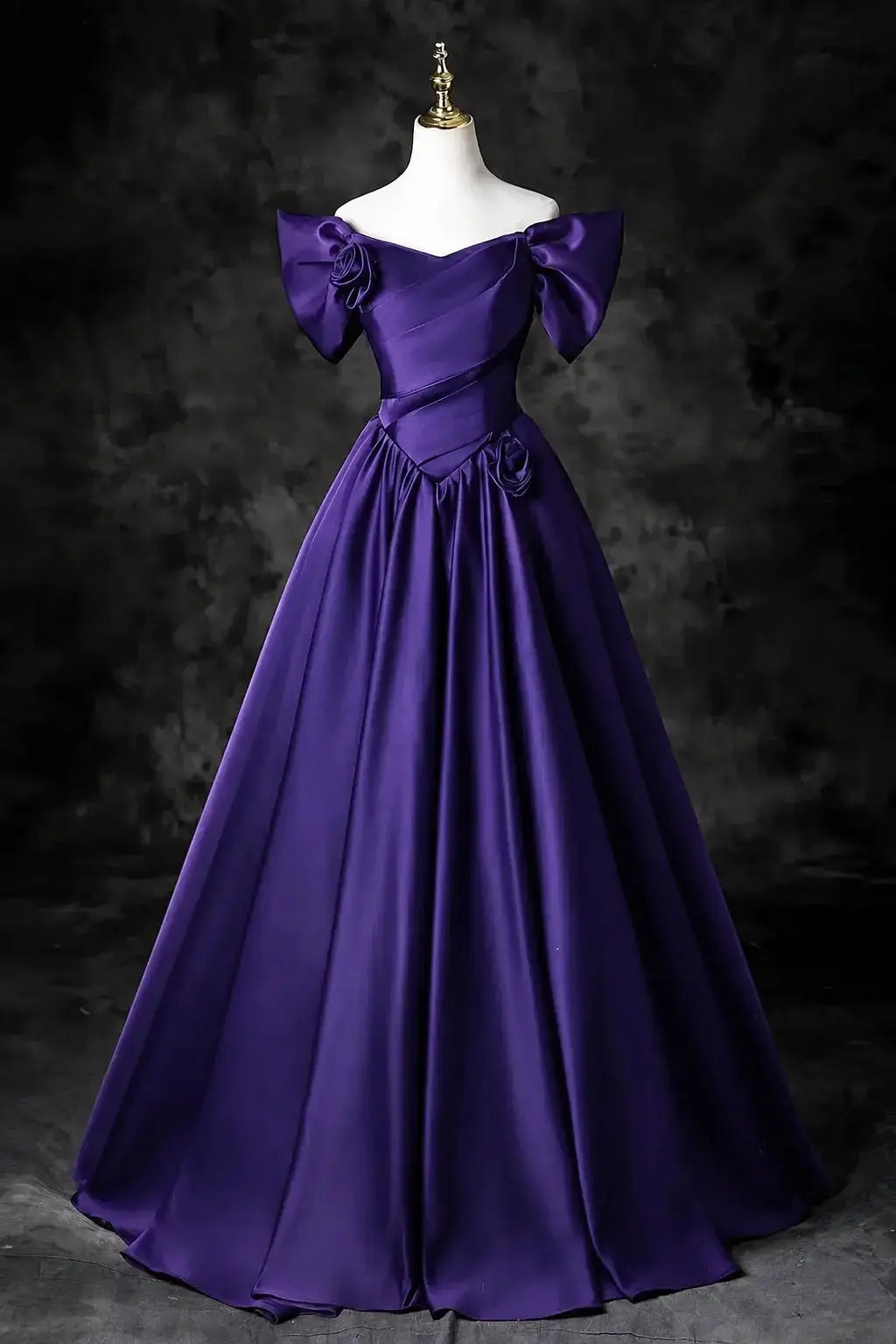 A-Line/Princess Satin Floor Length Formal Prom Dress, Off the Shoulder Prom Gown KAIDRESS