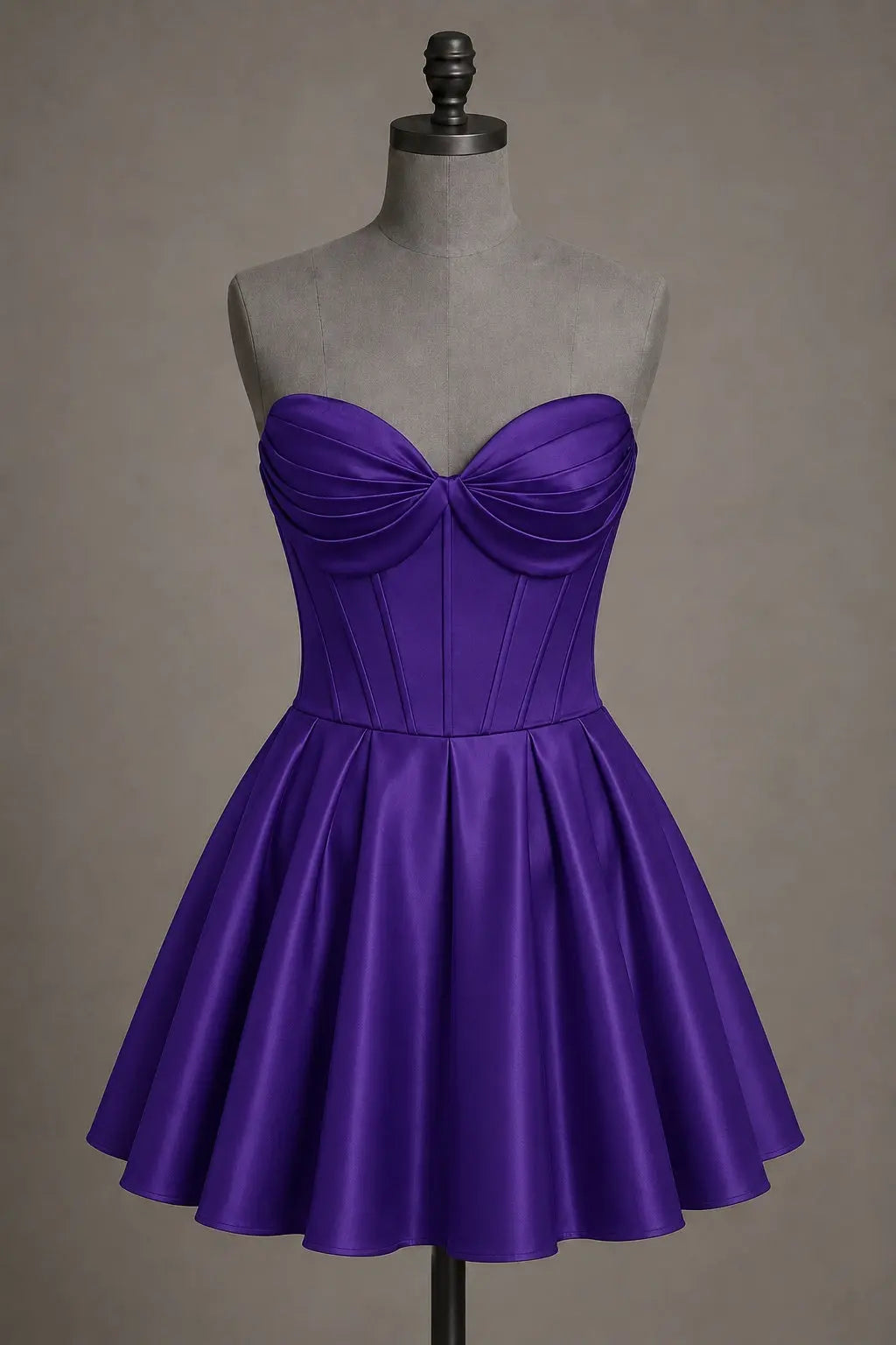 Black Sweetheart Satin Mini A Line Corset Homecoming Dress KAIDRESS