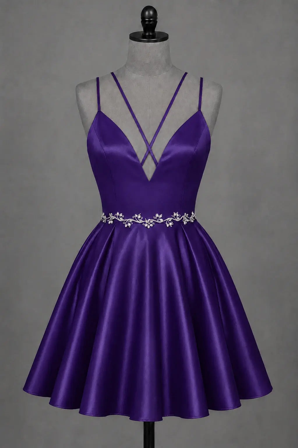 Red V Neck Satin Mini A Line Homecoming Dress With Pockets KAIDRESS