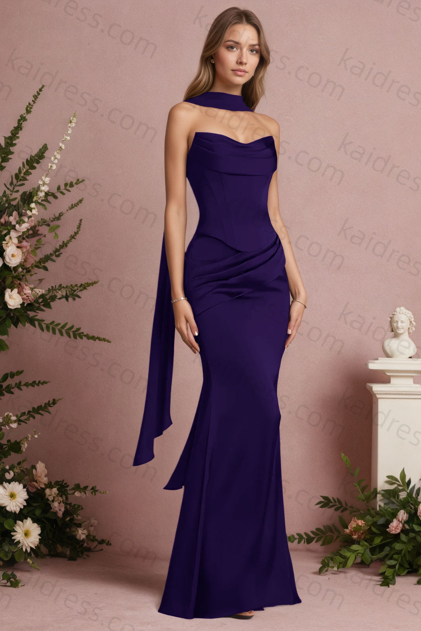Mermaid Black Strapless Satin Long Prom Dresses Corset Evening Dresses