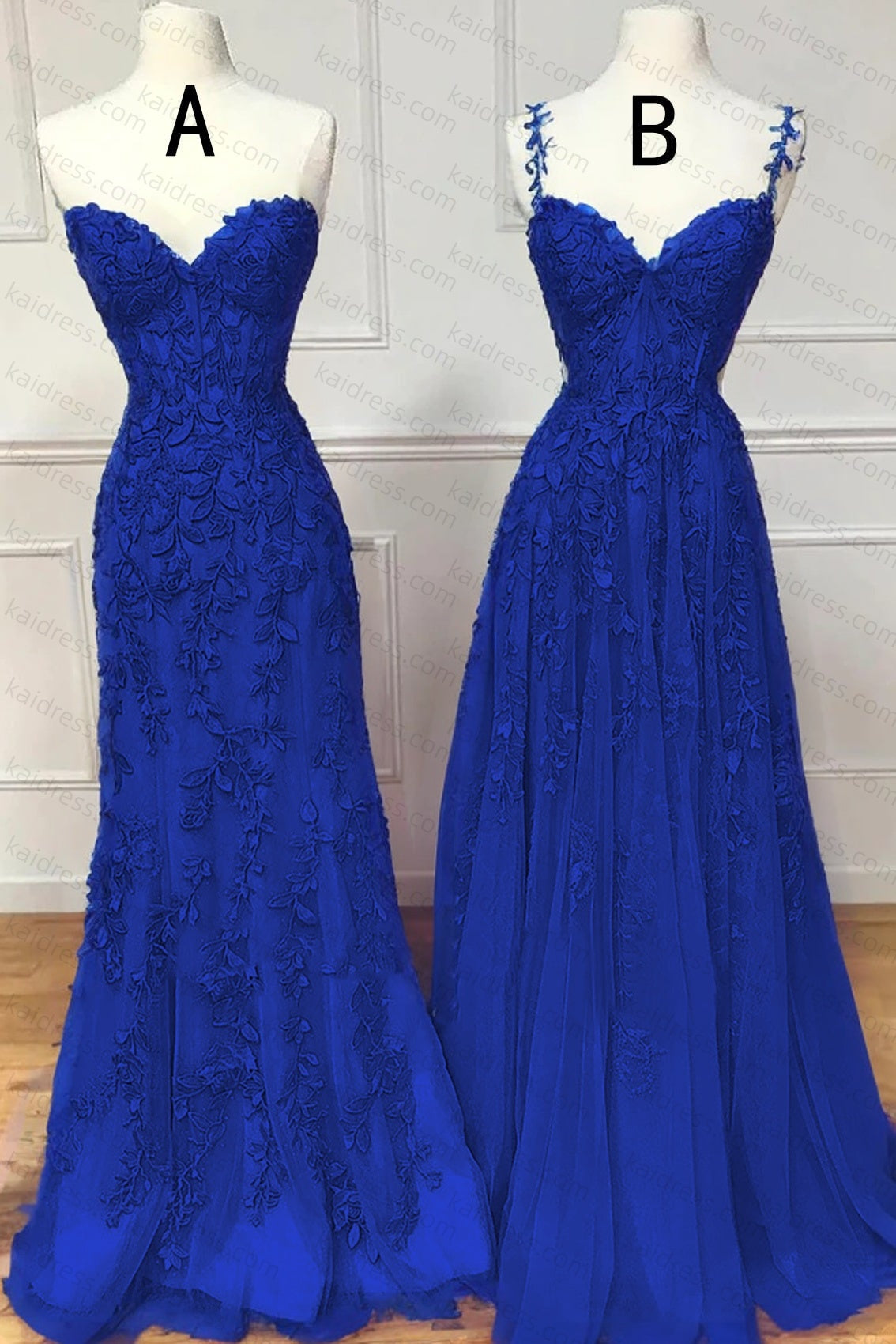A-line Sweetheart Spaghetti Straps Sweep Train Lace Prom Dress With Beading