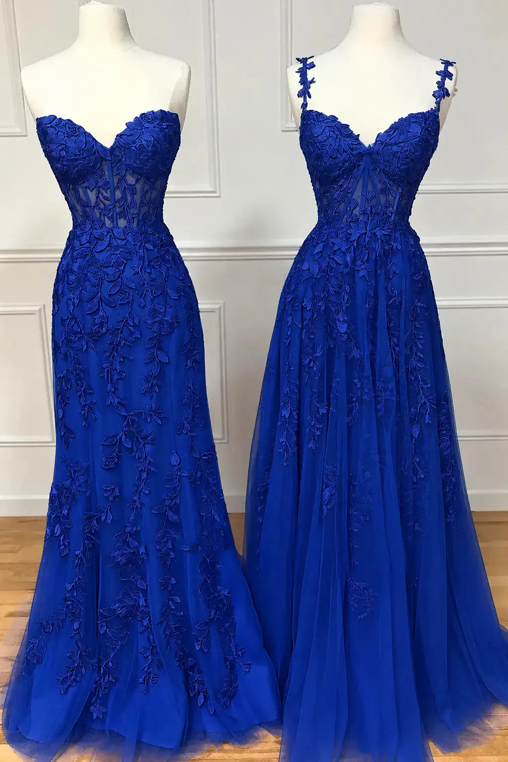 A-line Sweetheart Spaghetti Straps Sweep Train Lace Prom Dress With Beading Kaidress