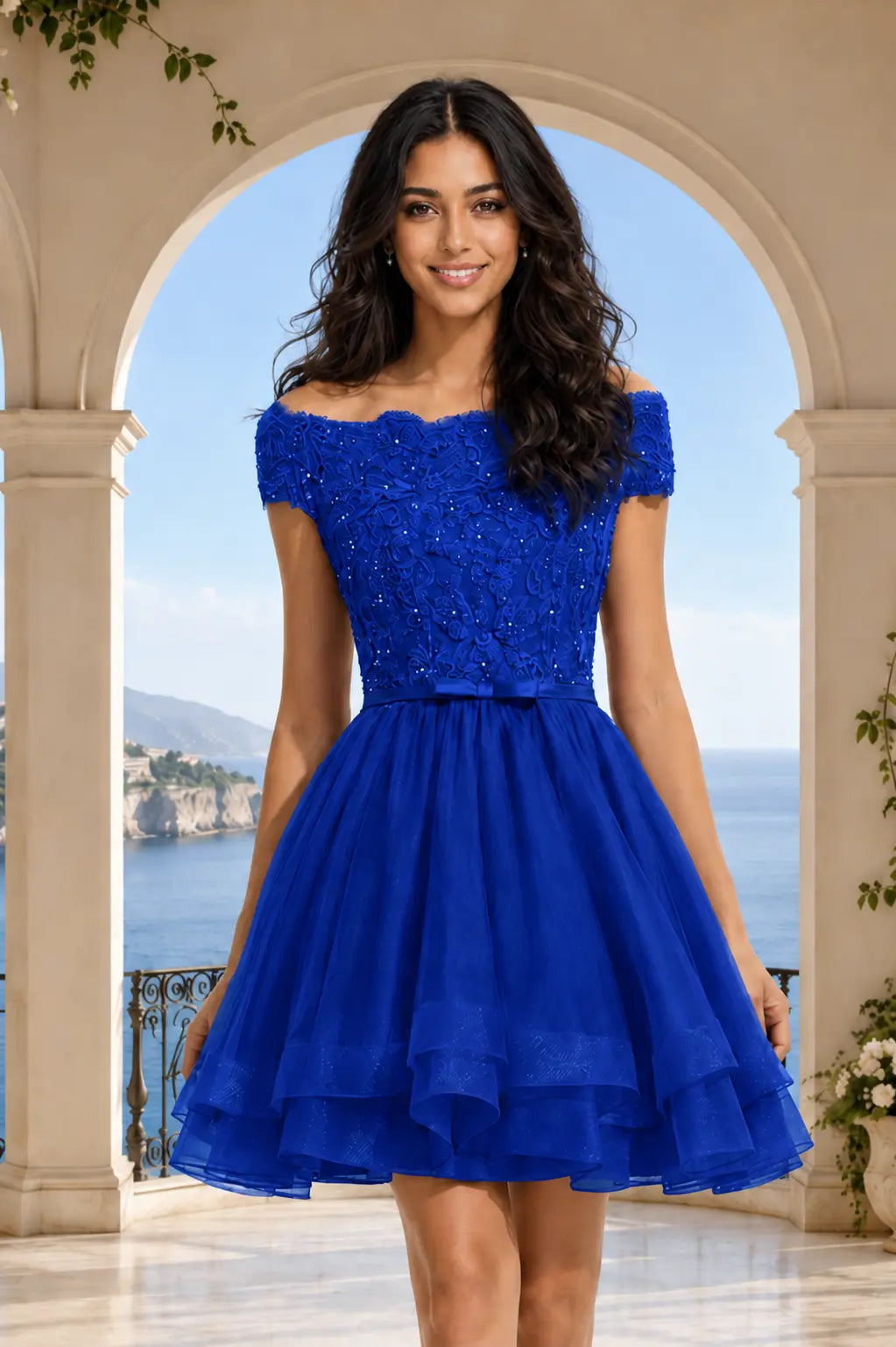 Burgundy Lace Off Shoulder A Line Short Homecoming Dress KAIDRESS