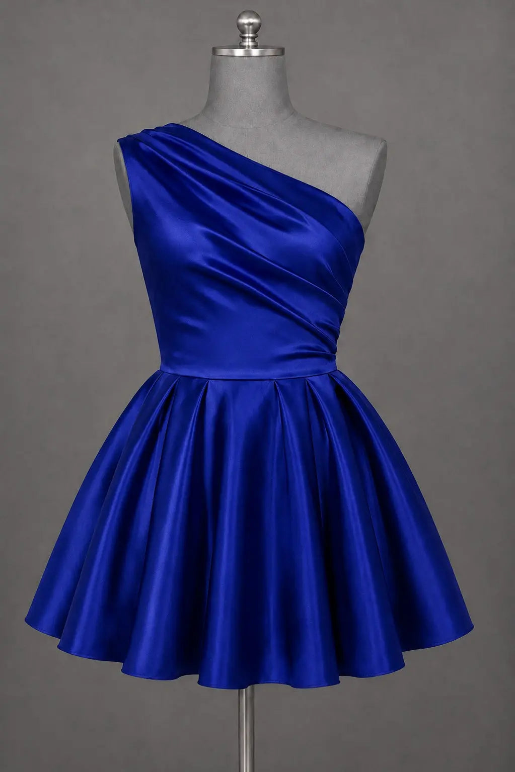 White One Shoulder Satin Mini Homecoming Dress A Line Hoco Dress KAIDRESS