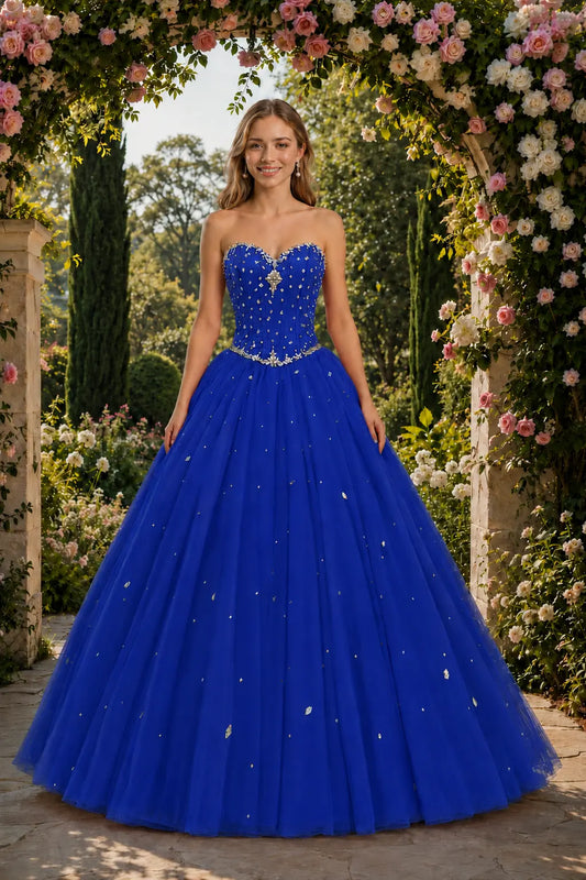 Royal Blue Princess Quinceanera Dress Rhinestone Tulle Ball Gown Prom