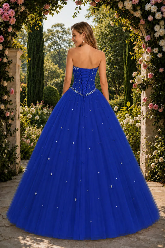 Royal Blue Princess Quinceanera Dress Rhinestone Tulle Ball Gown Prom
