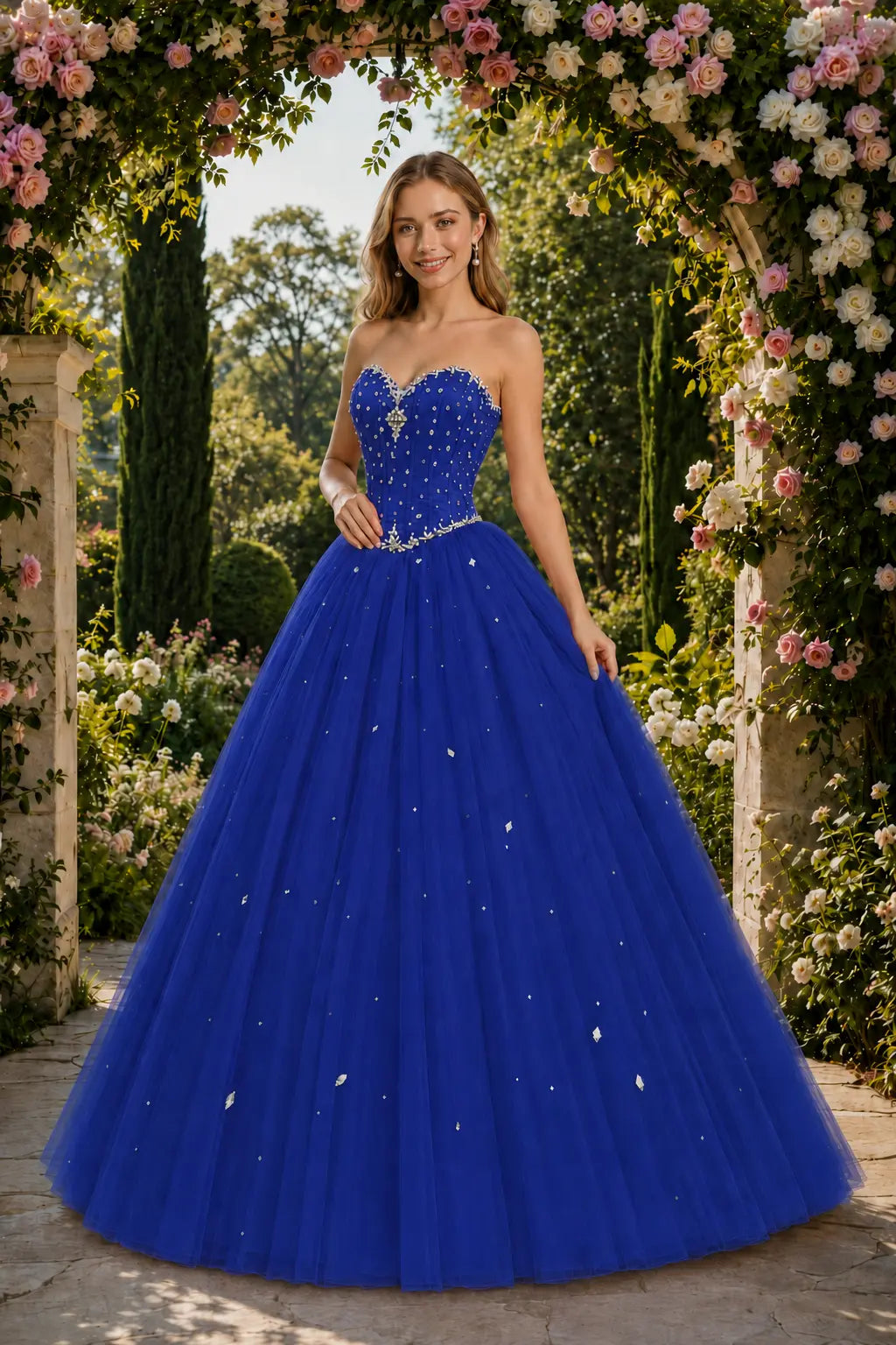 Royal Blue Princess Quinceanera Dress Rhinestone Tulle Ball Gown Prom
