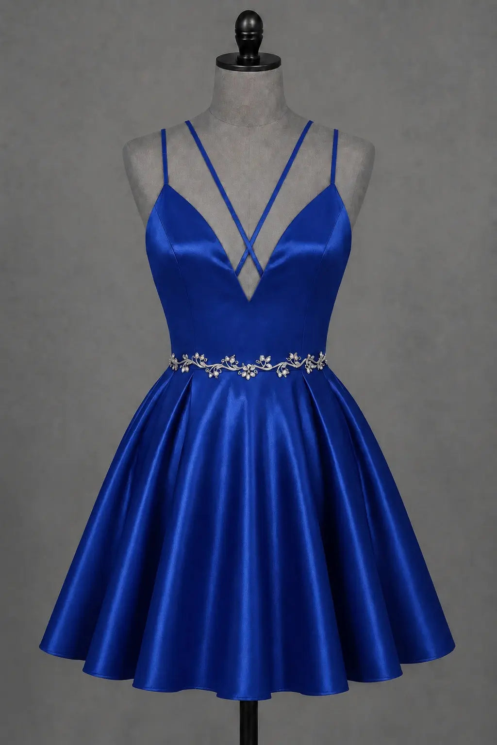 Red V Neck Satin Mini A Line Homecoming Dress With Pockets KAIDRESS
