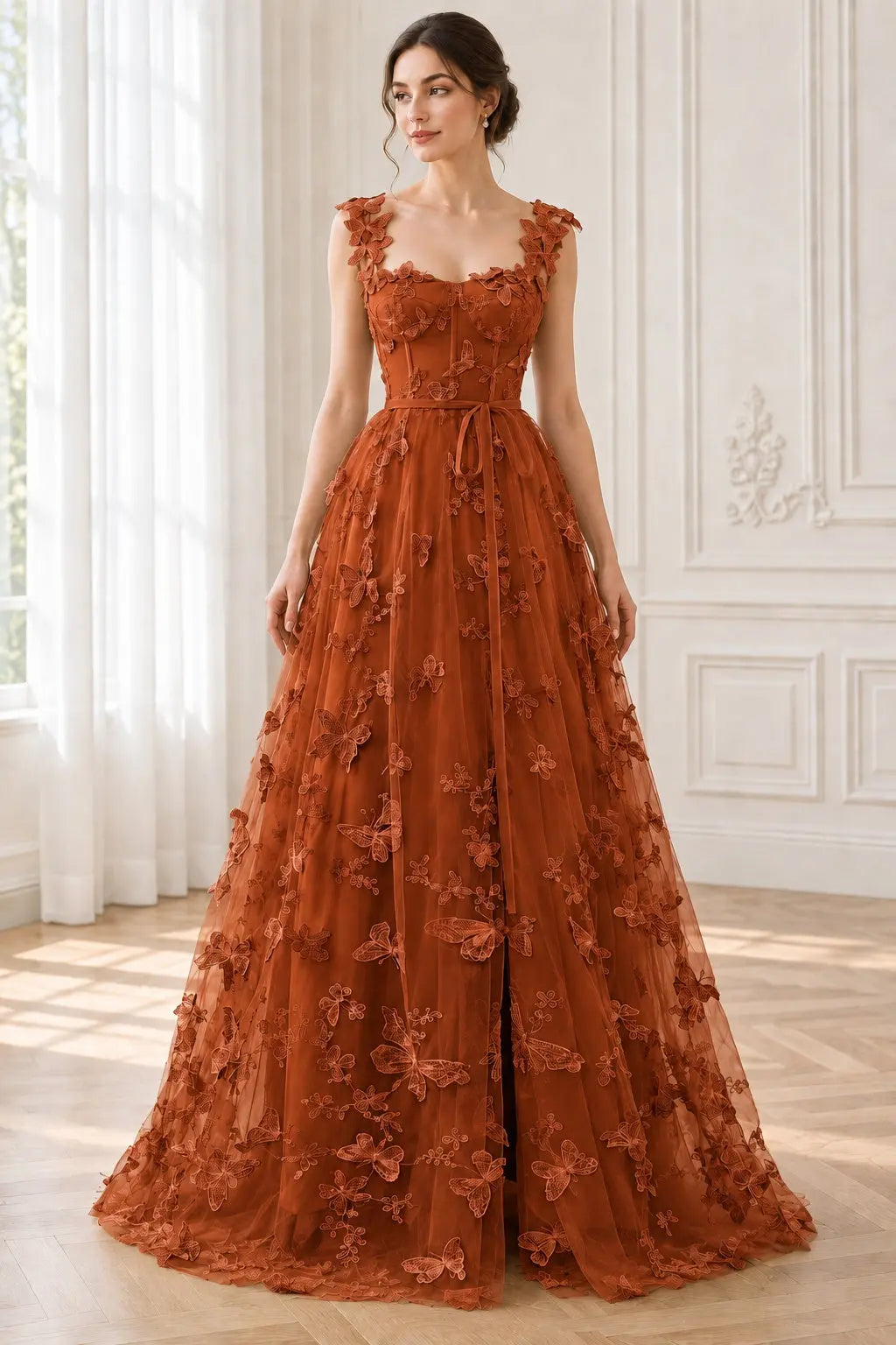A-Line/Princess Sleeveless Halter Floor-Length Applique Lace Prom Dresses
