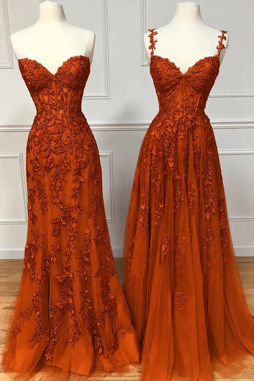 A-line Sweetheart Spaghetti Straps Sweep Train Lace Prom Dress With Beading Kaidress