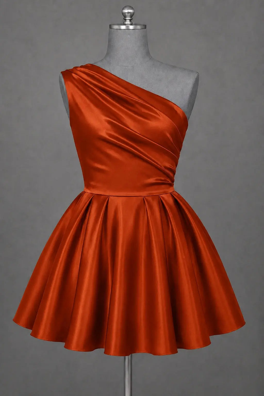 White One Shoulder Satin Mini Homecoming Dress A Line Hoco Dress KAIDRESS