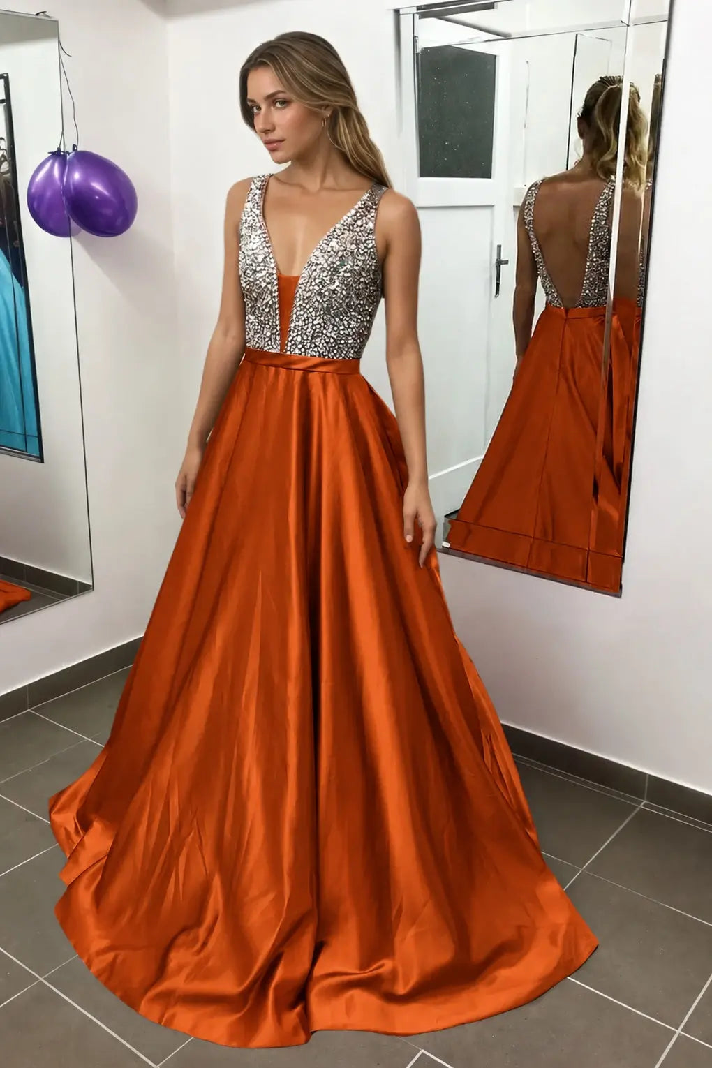 Satin Burgundy Formal Prom Dresses Sparkly Long Princess Evening Gowns