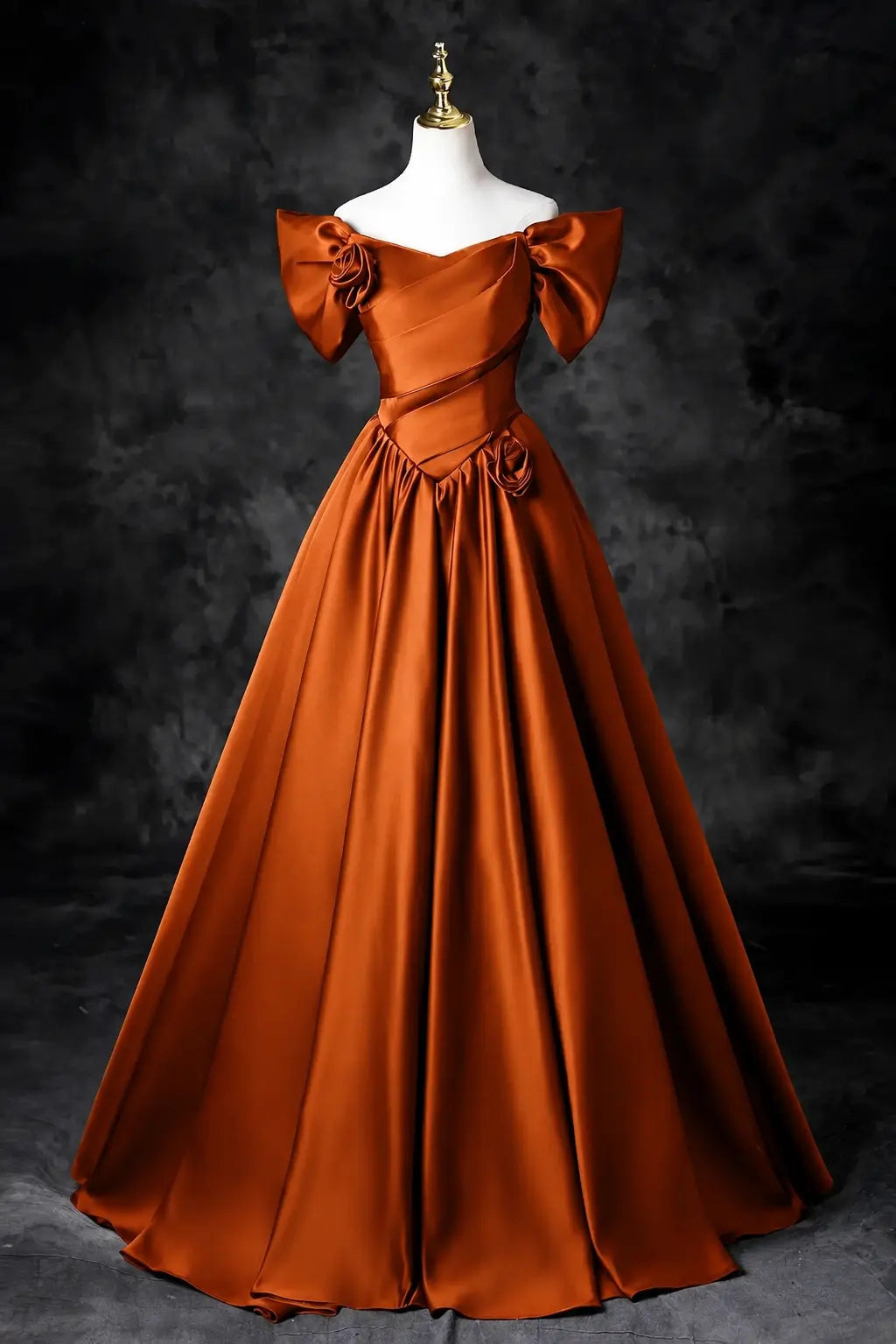 A-Line/Princess Satin Floor Length Formal Prom Dress, Off the Shoulder Prom Gown KAIDRESS