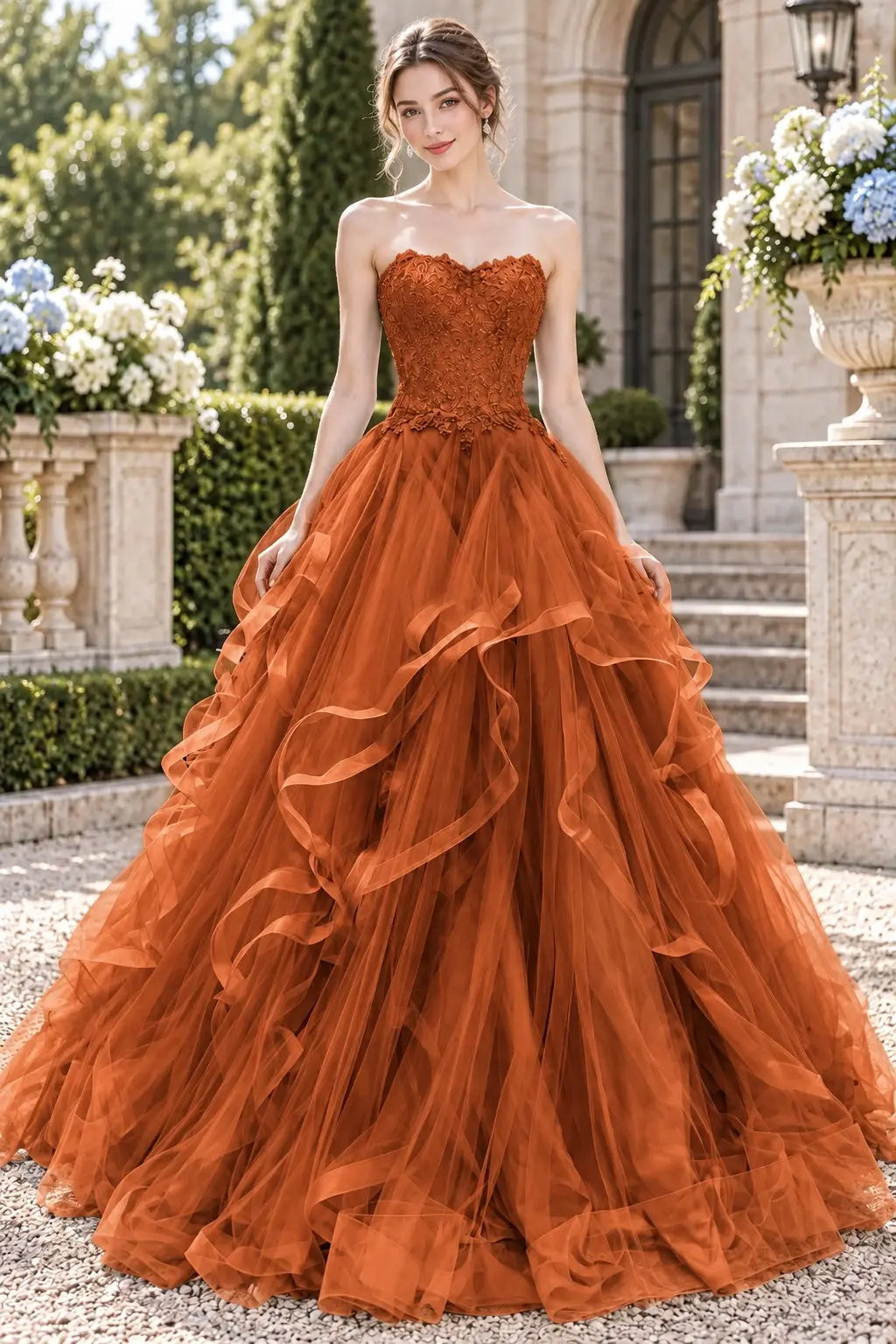 Blue Tulle Lace Long Prom Dresses Princess Layered Formal Evening Gowns
