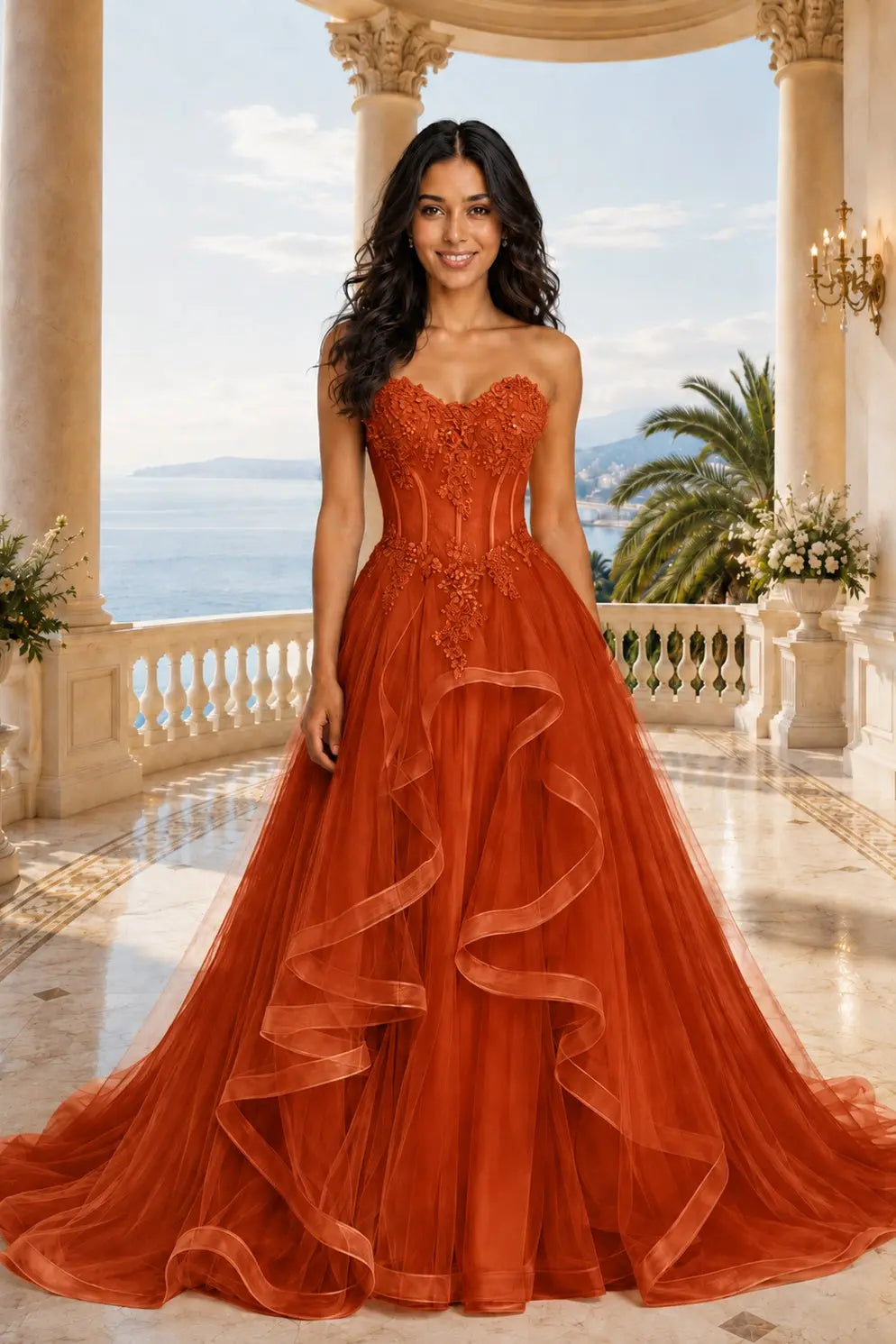 A-line/Princess Sweetheart Sleeveless Sweep Train Tulle Prom Dresses With Beading Appliqued KAIDRESS