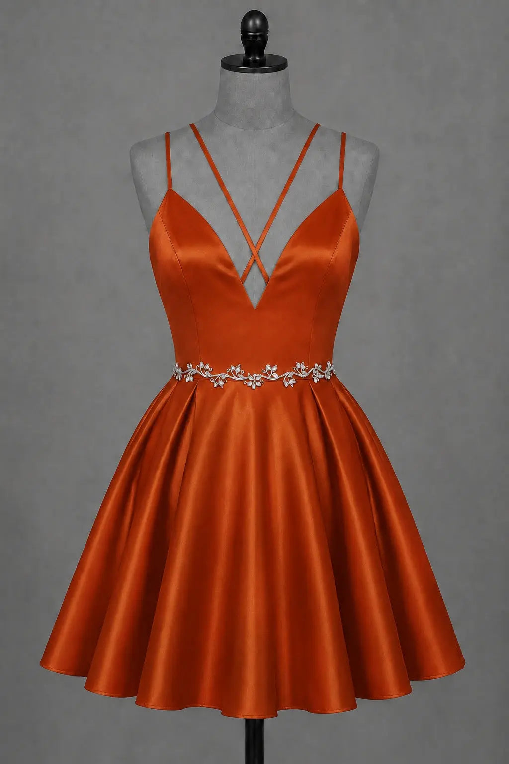 Red V Neck Satin Mini A Line Homecoming Dress With Pockets KAIDRESS