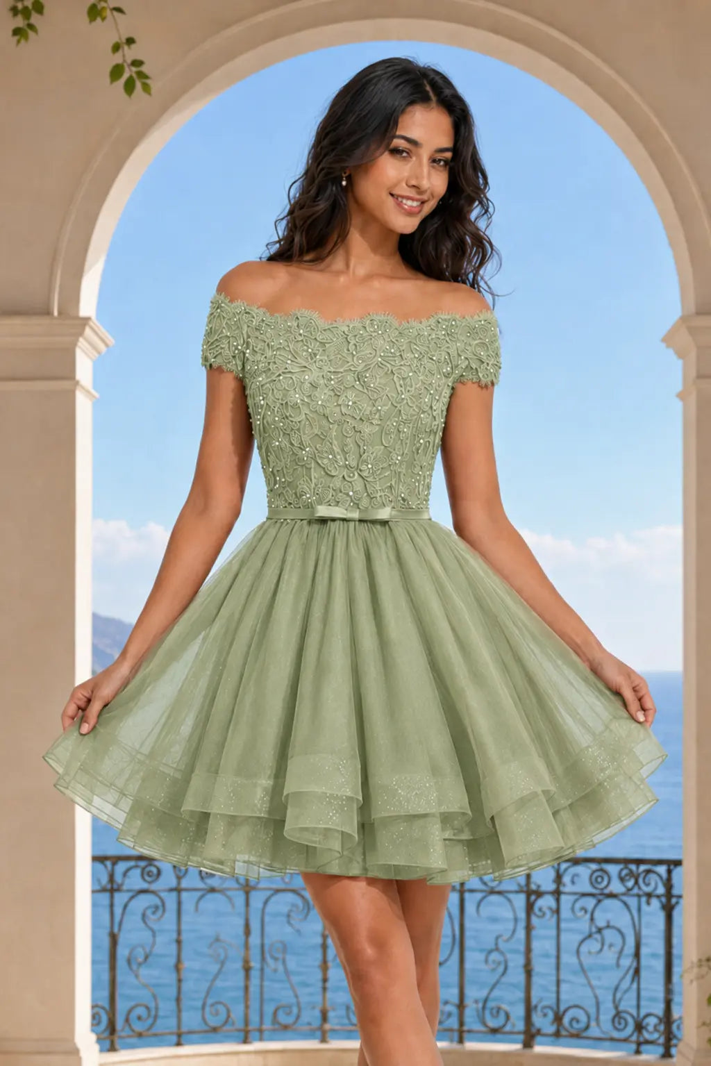 Burgundy Lace Off Shoulder A Line Short Homecoming Dress KAIDRESS