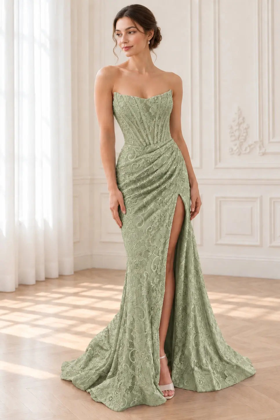 Sheath/Column Off the Shoulder Sleeveless Prom Dresses Long Lace Formal Evening Gowns