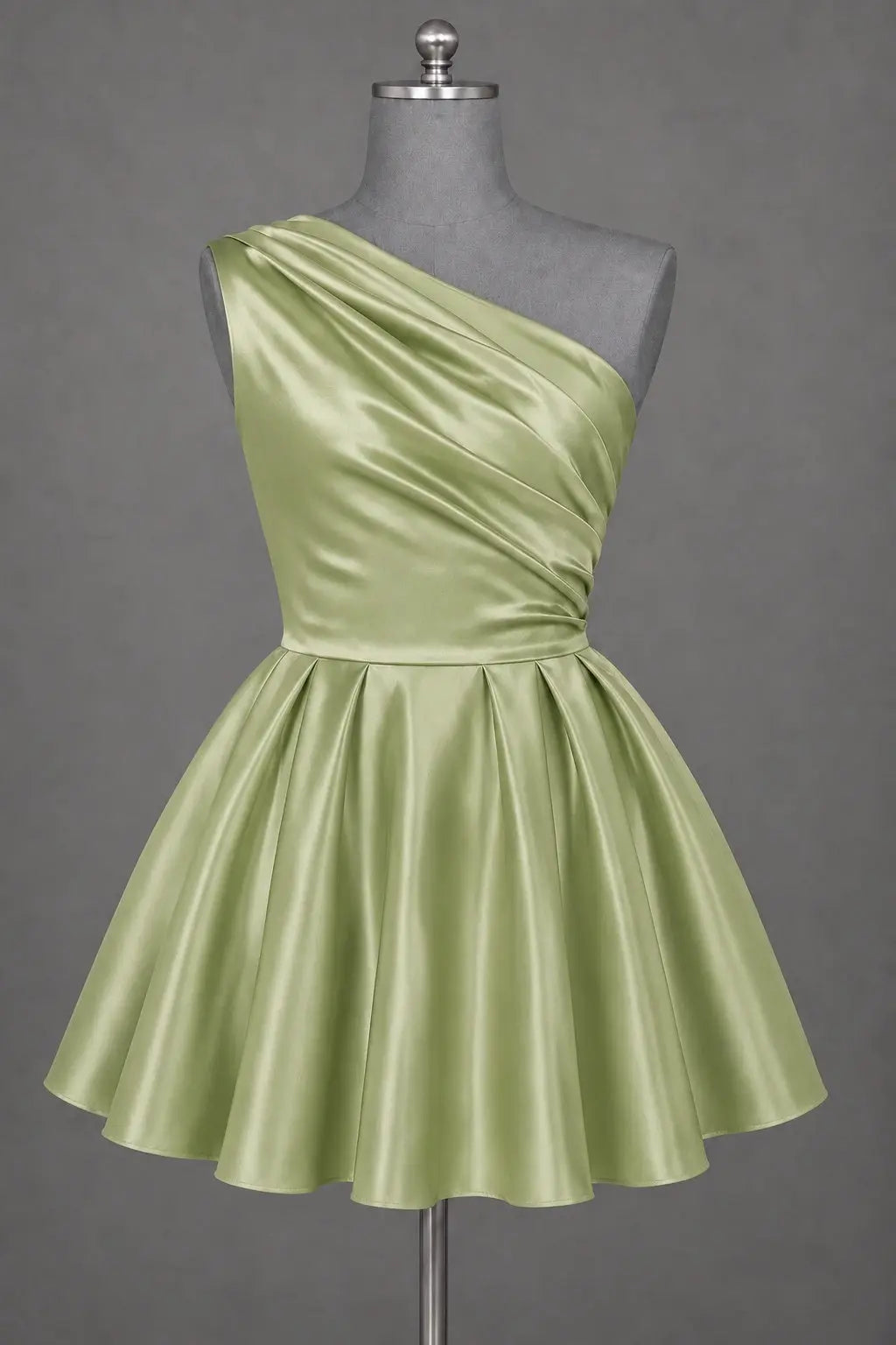 White One Shoulder Satin Mini Homecoming Dress A Line Hoco Dress KAIDRESS