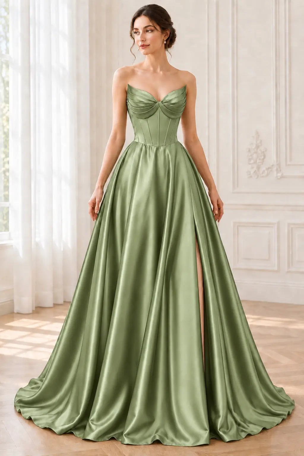A-line Satin Formal Long Simple Sleeveless Prom Dresses with Pockets