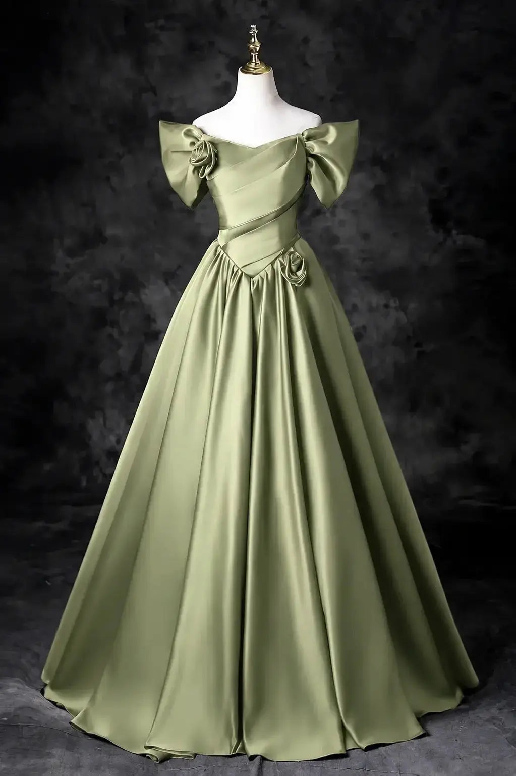 A-Line/Princess Satin Floor Length Formal Prom Dress, Off the Shoulder Prom Gown KAIDRESS