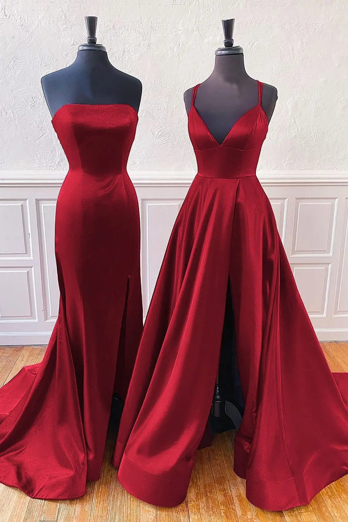 A-line Trumpet/Mermaid Sleeveless Sweep Train Satin Prom Dresses With Split - KAIDRESS