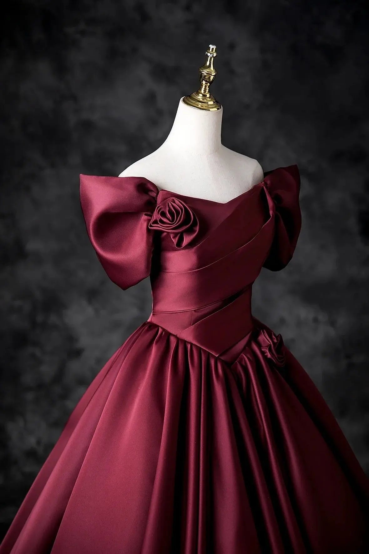 A-Line/Princess Satin Floor Length Formal Prom Dress, Off the Shoulder Prom Gown
