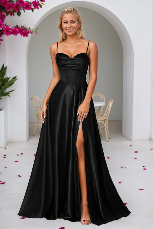 Satin Satin Formal Prom Dress Simple Long Princess Halter Evening Gowns