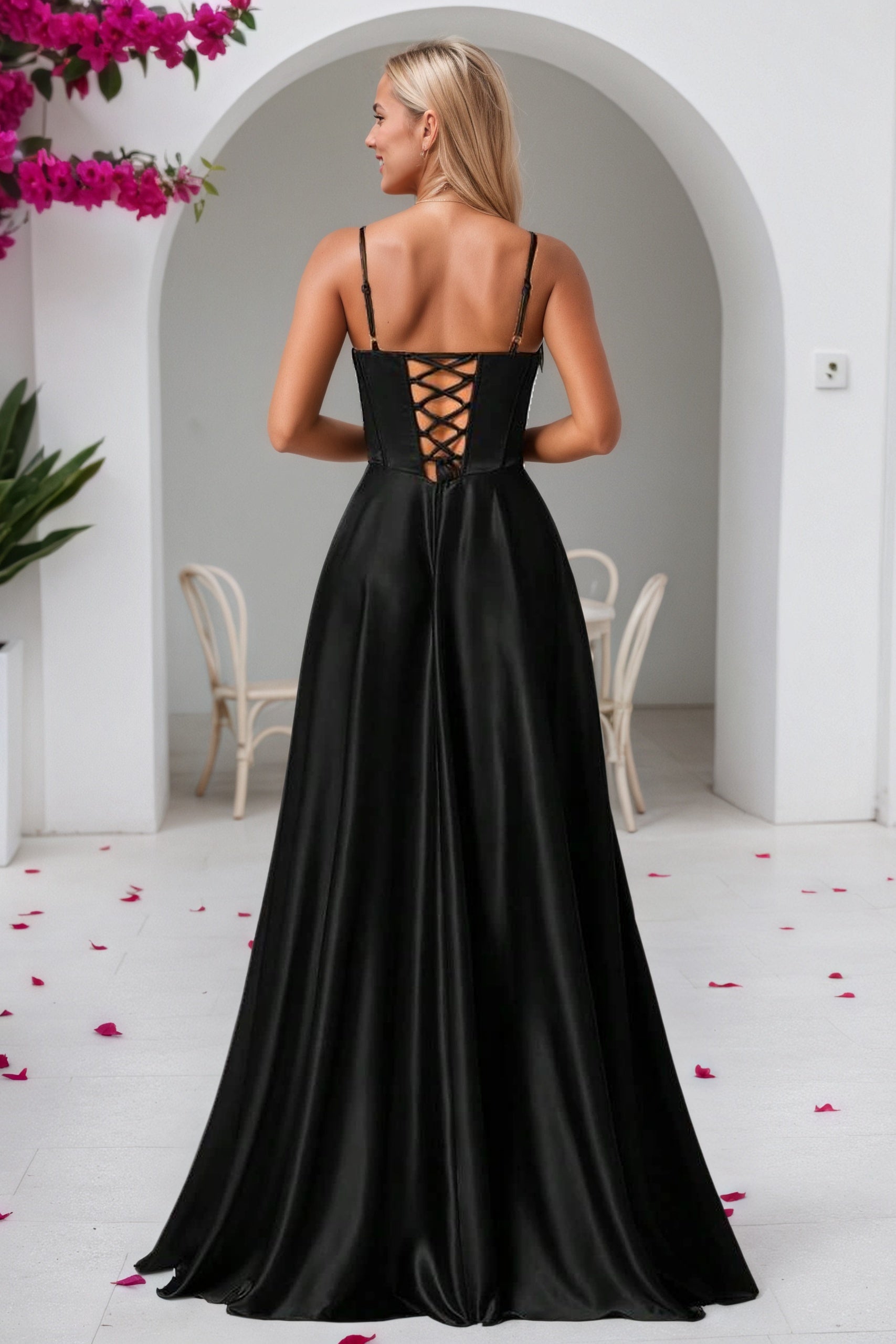 Satin Satin Formal Prom Dress Simple Long Princess Halter Evening Gowns