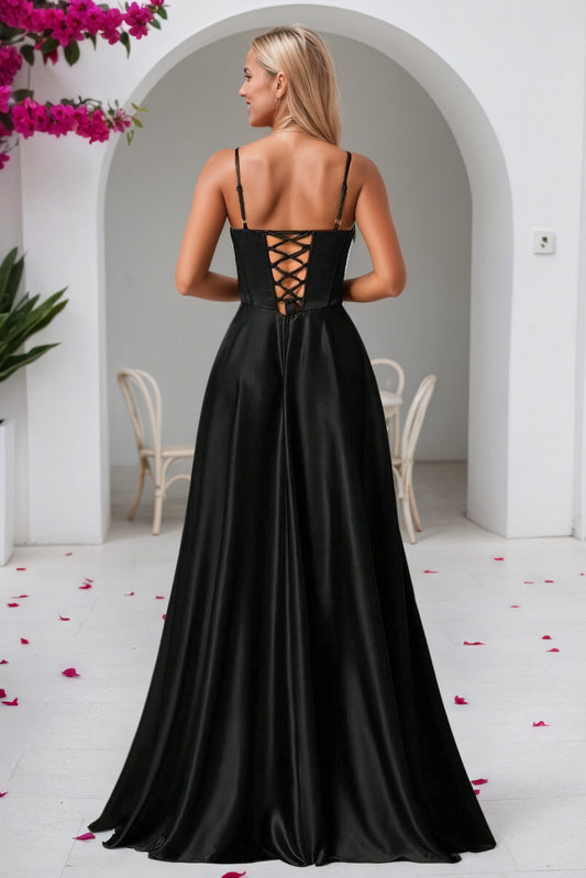 Satin Satin Formal Prom Dress Simple Long Princess Halter Evening Gowns