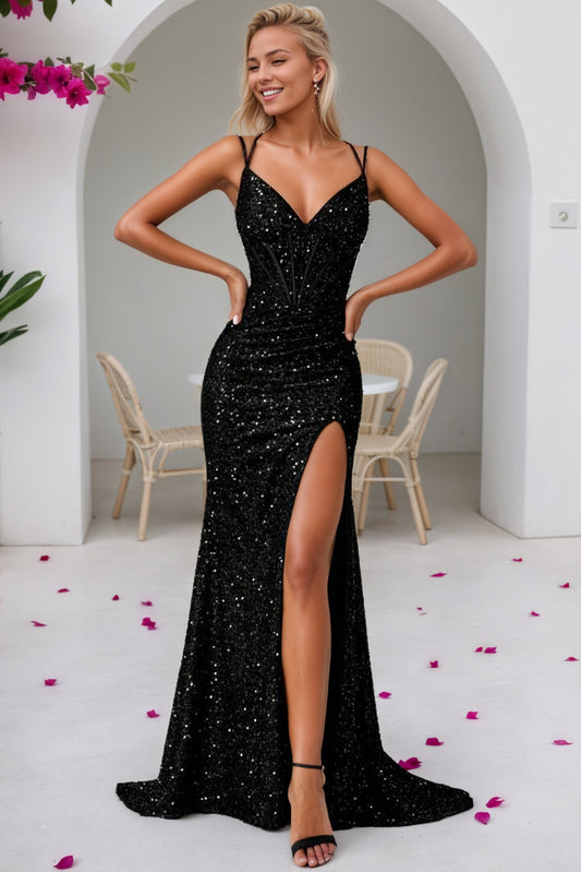 Sequin Pink Mermaid Prom Dress Long Sparkly Halter Formal Evening Gowns