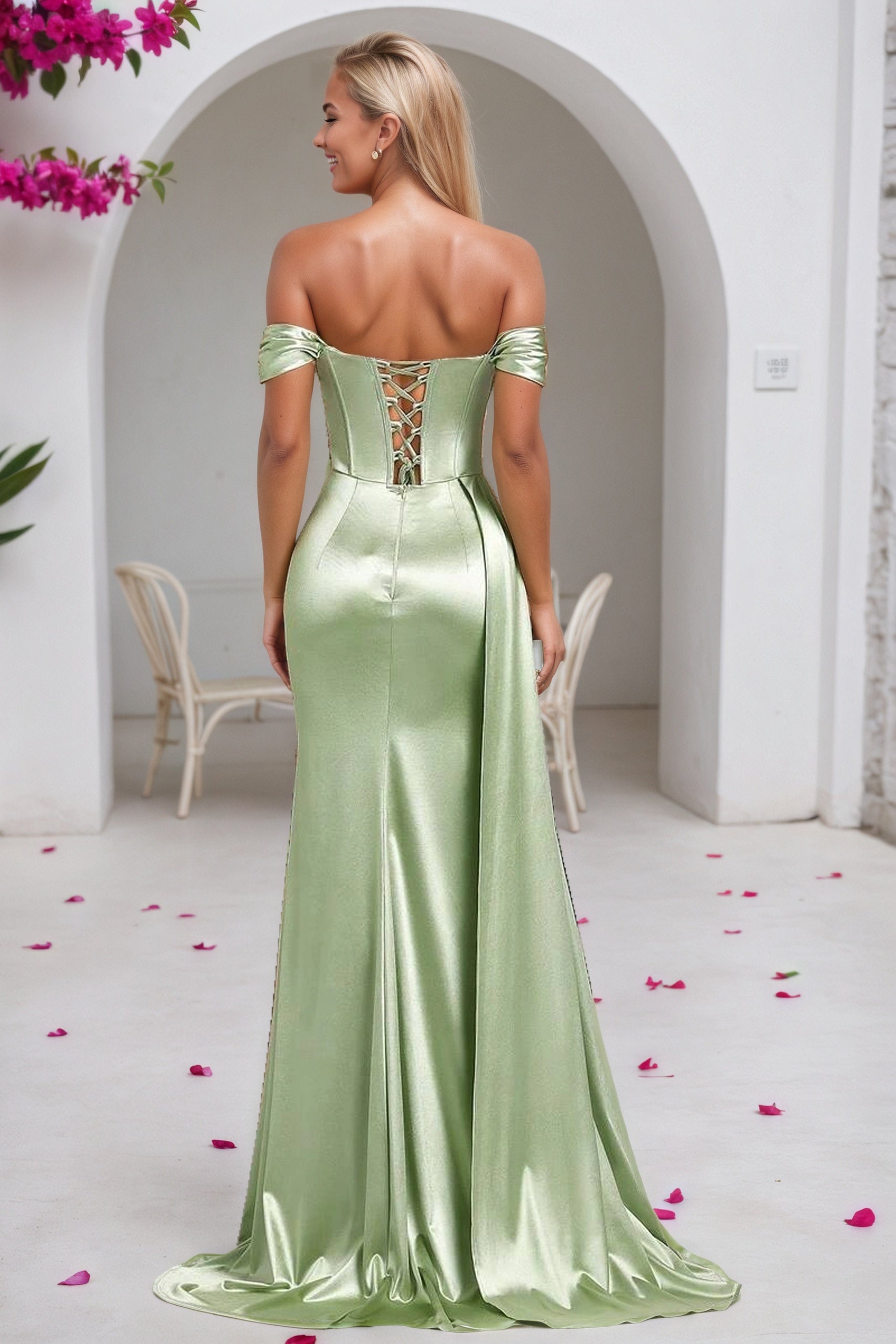 Silk Dusty Sage Mermaid Prom Dress Long Sparkly Strapless Evening Gowns