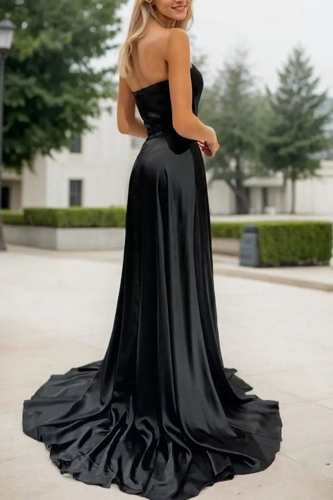 Silk Emerald Green Formal Prom Dress Slit Princess Long Evening Gowns