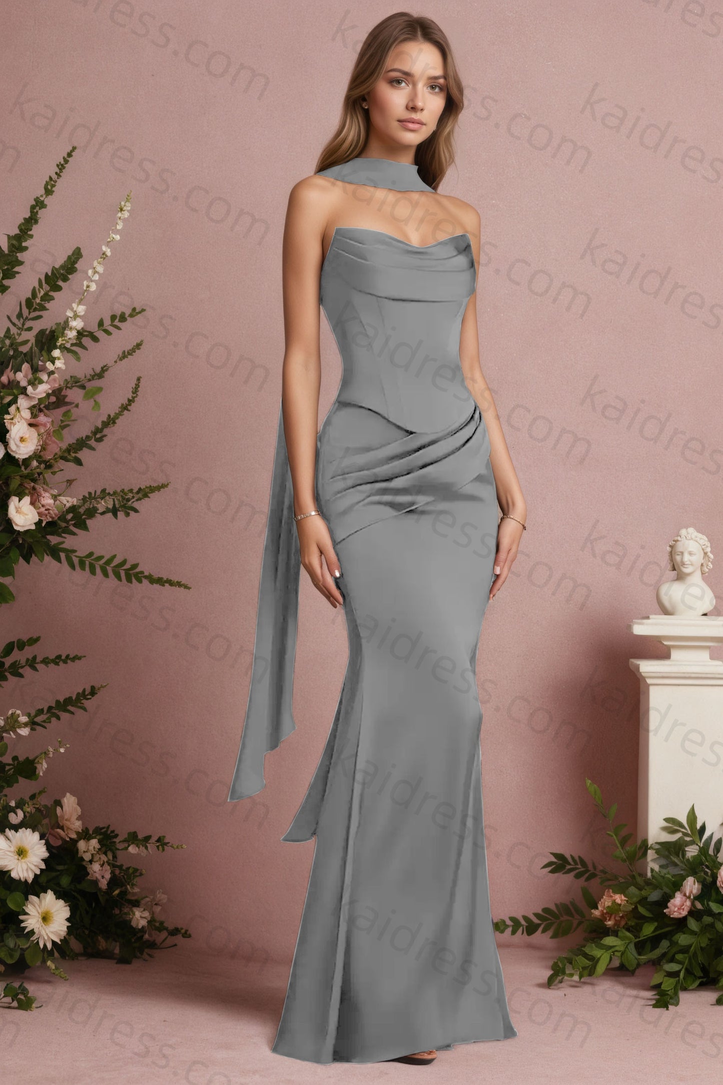 Mermaid Black Strapless Satin Long Prom Dresses Corset Evening Dresses