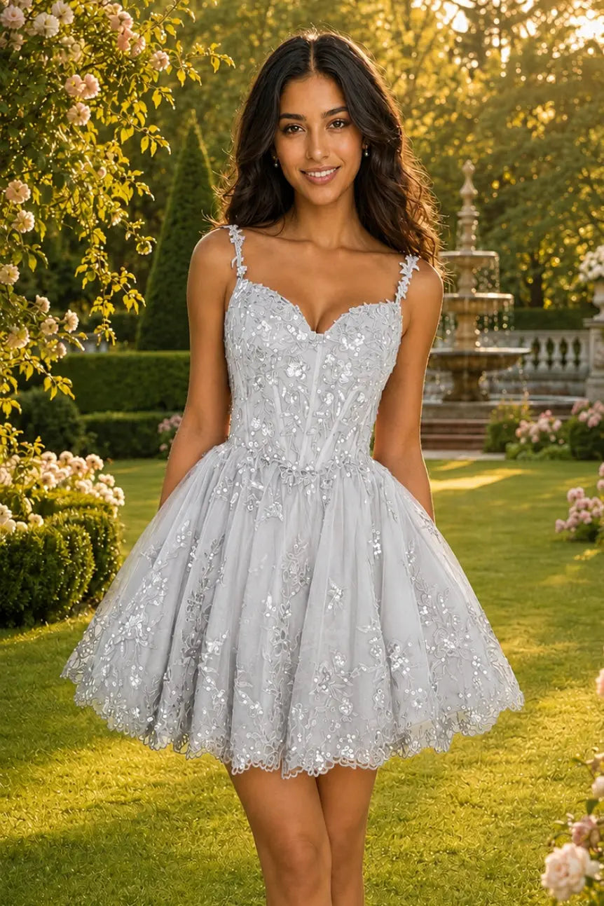Glittering A-line Sweetheart Short/Mini Tulle Homecoming Dress with Appliqued Beading KAIDRESS