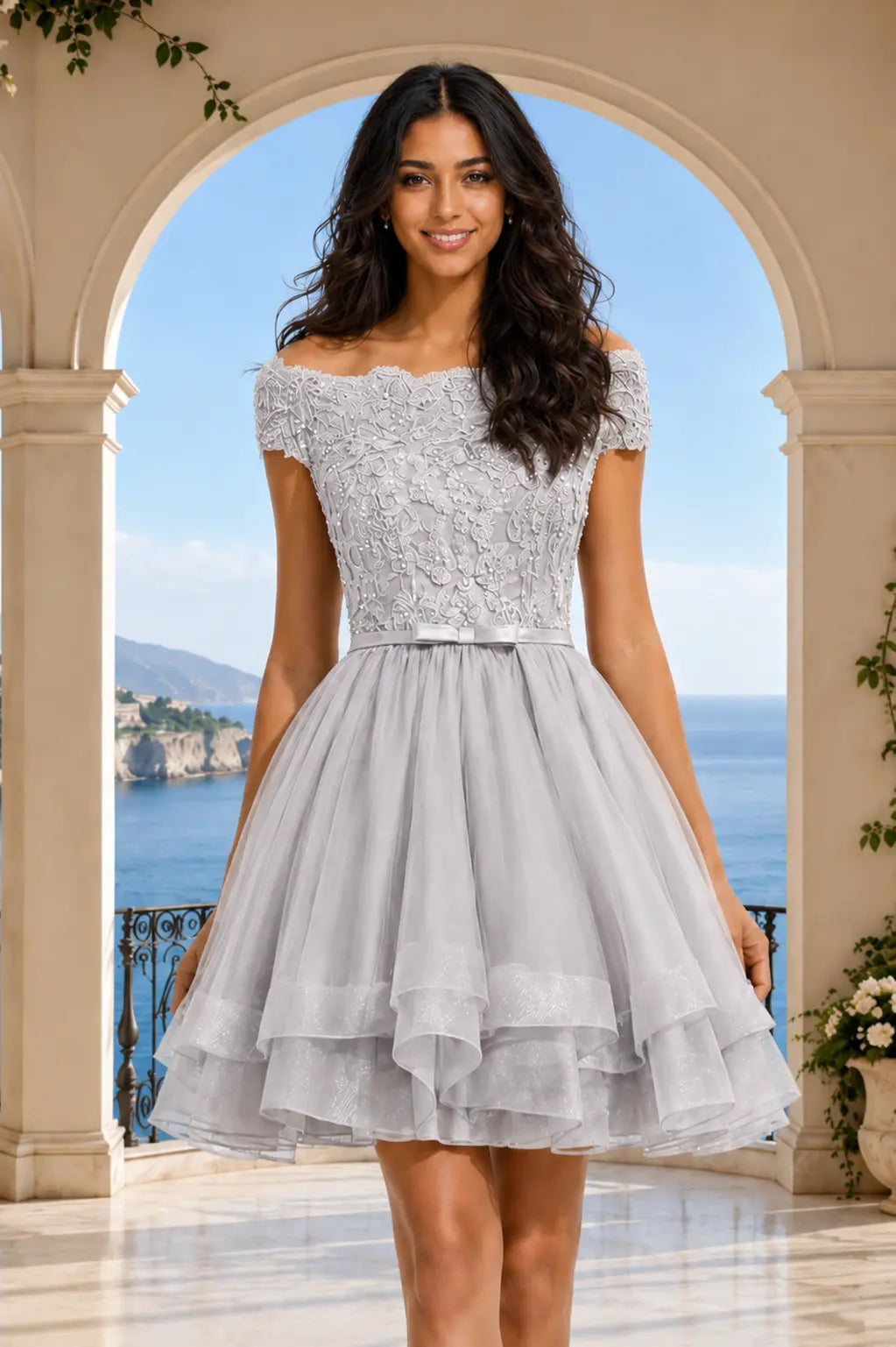 Burgundy Lace Off Shoulder A Line Short Homecoming Dress KAIDRESS