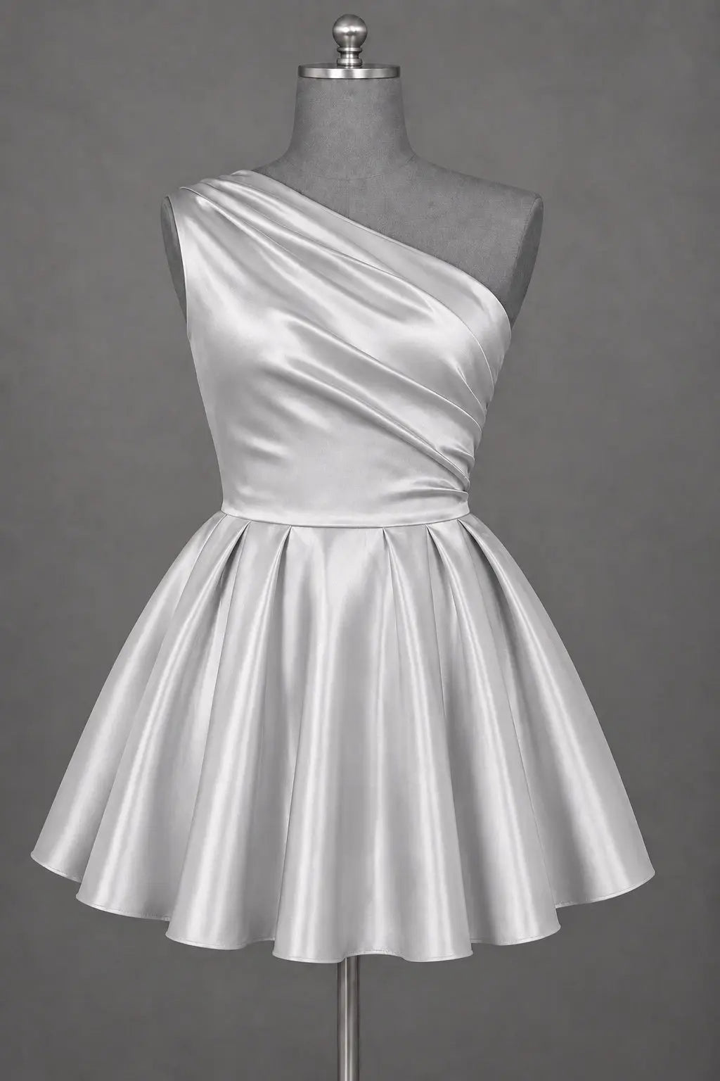 White One Shoulder Satin Mini Homecoming Dress A Line Hoco Dress KAIDRESS