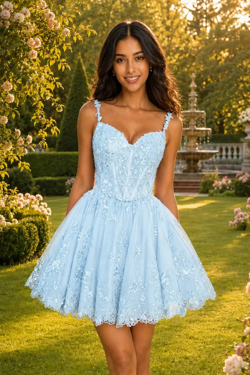 Glittering A-line Sweetheart Short/Mini Tulle Homecoming Dress with Appliqued Beading KAIDRESS