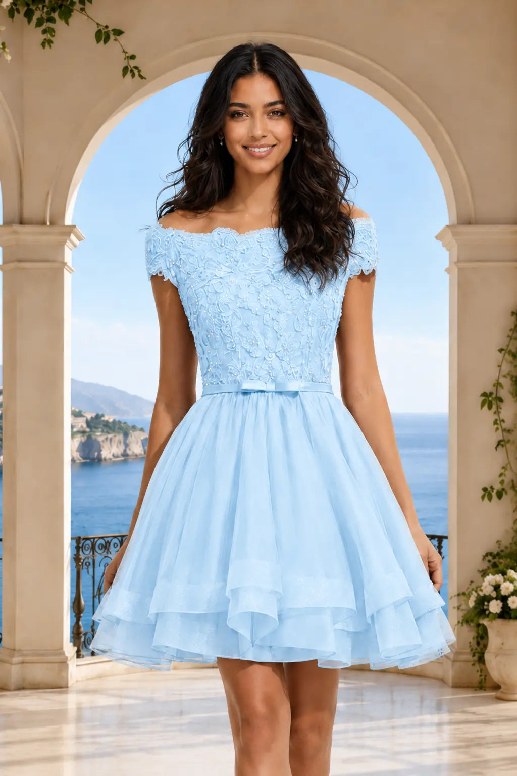 Burgundy Lace Off Shoulder A Line Short Homecoming Dress KAIDRESS